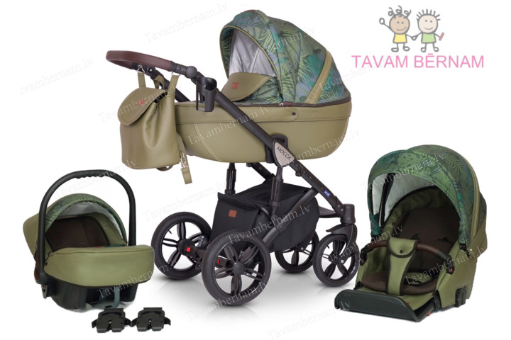 Verdi Mocca universālie bērnu rati 3-1 col.08 Eco Green (zaļa / zaļa) - eko-āda ar audumu