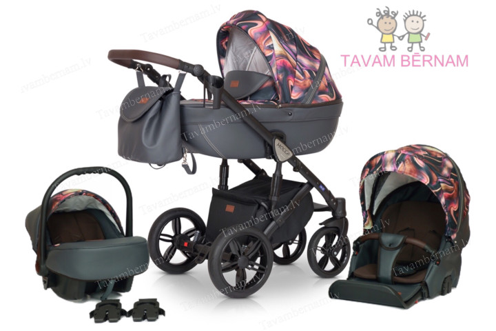 Verdi Mocca universālie bērnu rati 3-1 col.11 Eco Grey Pink (pelēka roza) - eko-āda ar audumu