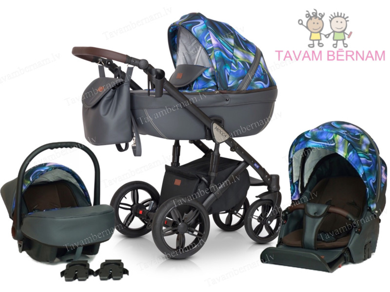 Verdi Mocca universālie bērnu rati 3-1 col.12 Eco Grey Blue (pelēka zila) - eko-āda ar audumu