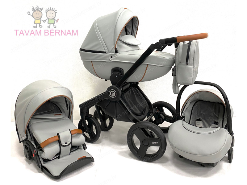 Verdi Futuro Premium 3-1 Stone Grey (pelēka Eco-āda), bērnu rati trīs vienā Verdi Futuro Premium 3-1 Stone Grey (pelēka Eco-āda), bērnu rati trīs vienā