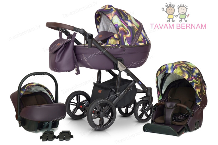 Verdi Mocca universālie bērnu rati 3-1 col.09 Eco Violet (violet) - eko-āda ar audumu