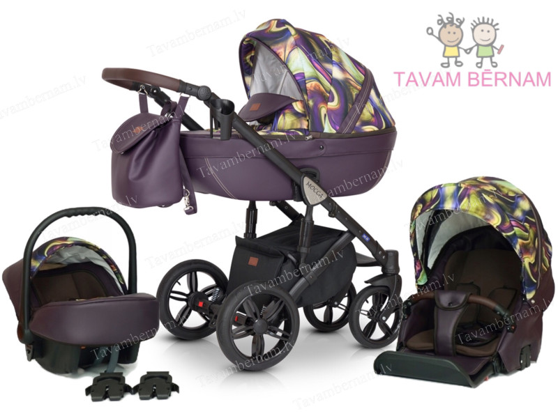 Verdi Mocca universālie bērnu rati 3-1 col.09 Eco Violet (violet) - eko-āda ar audumu