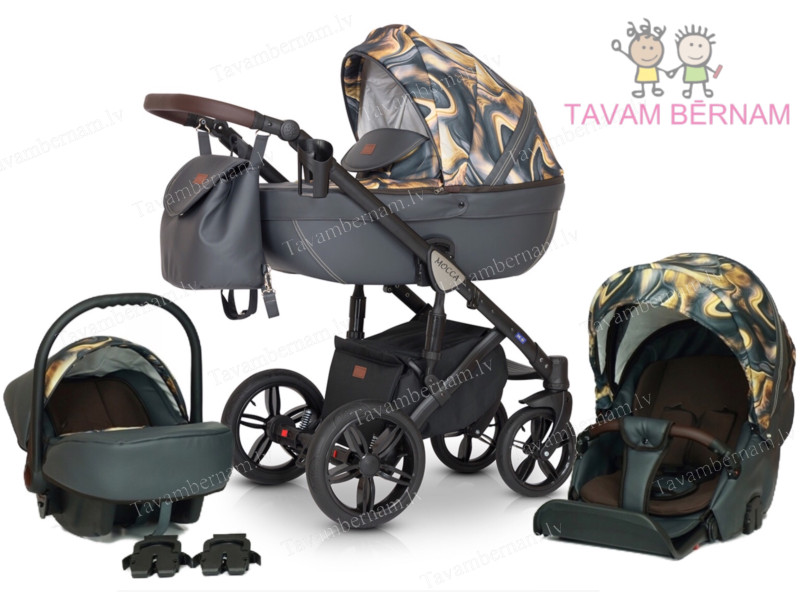 Verdi Mocca universālie bērnu rati 3-1 col.10 Eco Grey Yellow (pelēka dzeltena) - eko-āda ar audumu Verdi Mocca universālie bērnu rati 3-1 col.10 Eco Grey Yellow (pelēka dzeltena) - eko-āda ar audumu