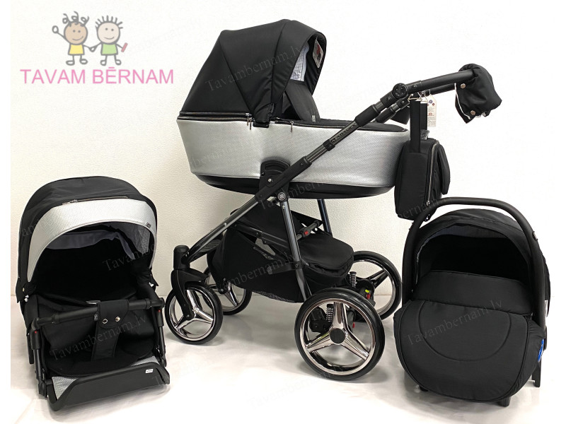 Adamex Reggio Special edition bērnu universālie ratiņi 3in1 col.Y-818 silver (melna silver) Adamex Reggio Special edition bērnu universālie ratiņi 3in1 col.Y-818 silver (melna silver)