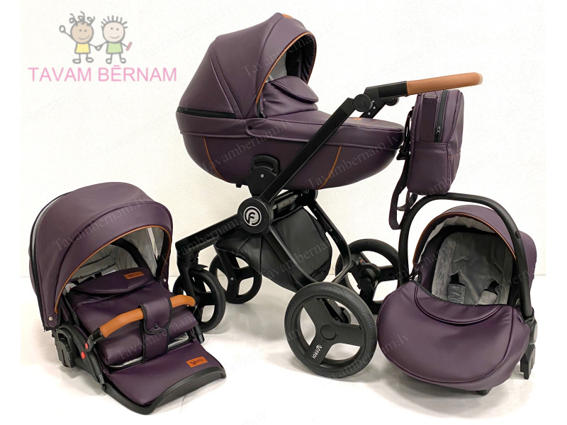 Verdi Futuro Premium 3-1 Deep Violet (violet Eco-āda), bērnu rati trīs vienā Verdi Futuro Premium 3-1 Deep Violet (violet Eco-āda), bērnu rati trīs vienā